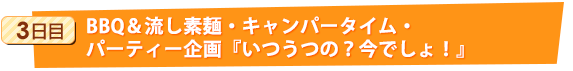 3日目：BBQ＆流し素麺・キャンパータイム・パーティー企画『いつうつの？今でしょ！』